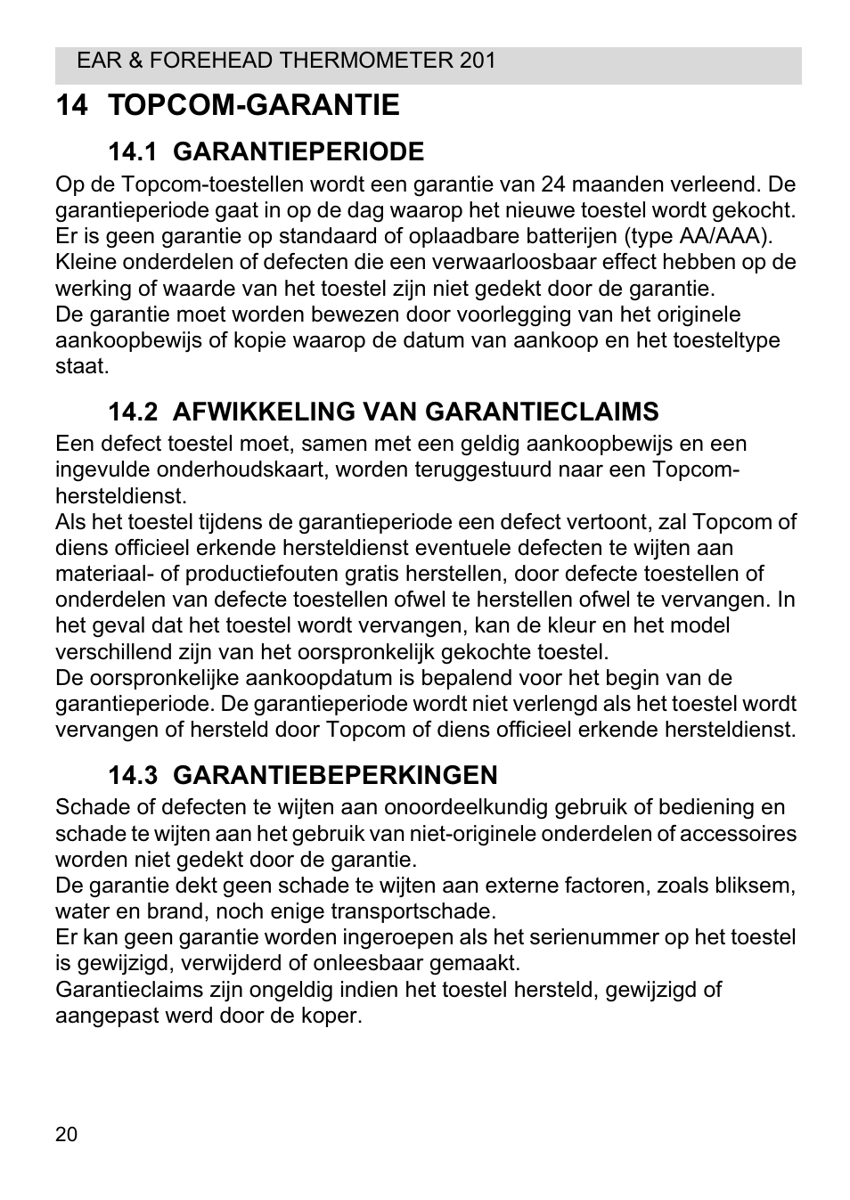 14 topcom-garantie | Topcom CE0123 User Manual | Page 20 / 156