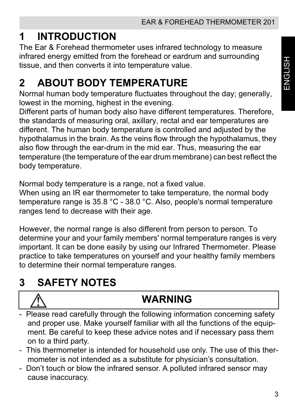 1introduction, 2about body temperature, Warning | Topcom CE0123 User Manual | Page 3 / 156