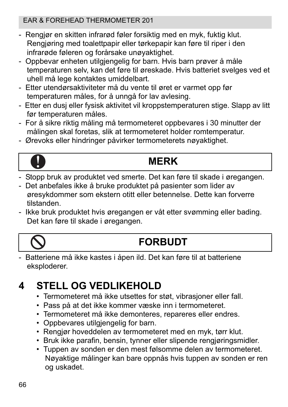 4stell og vedlikehold, Merk forbudt | Topcom CE0123 User Manual | Page 66 / 156