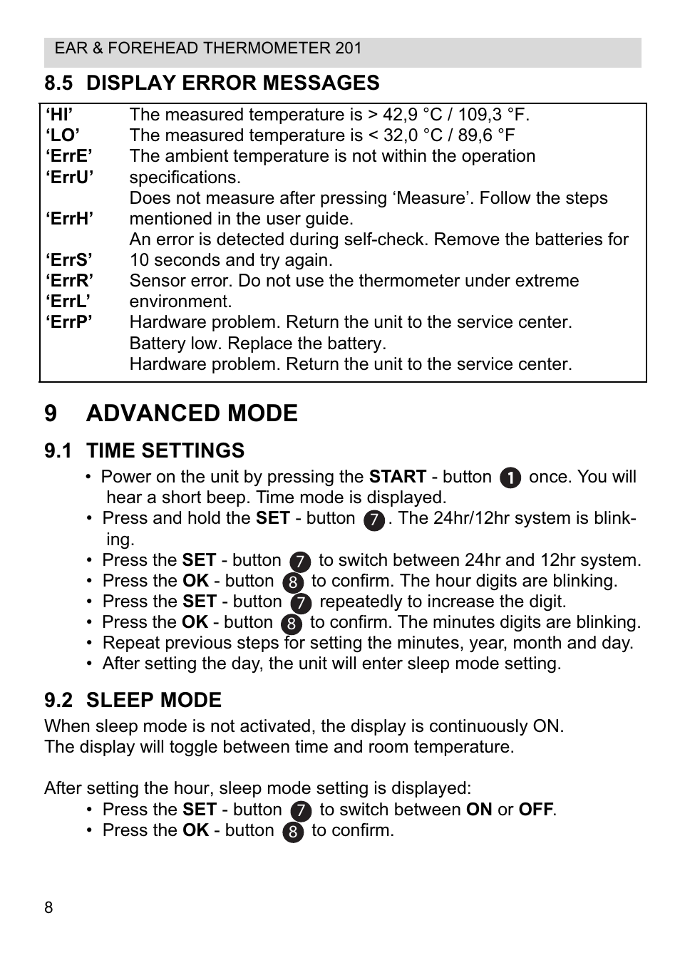 9advanced mode | Topcom CE0123 User Manual | Page 8 / 156