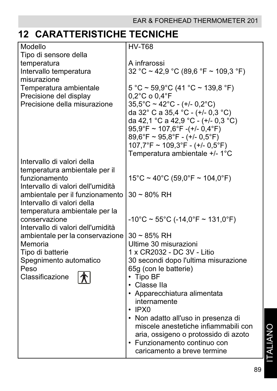 12 caratteristiche tecniche | Topcom CE0123 User Manual | Page 89 / 156