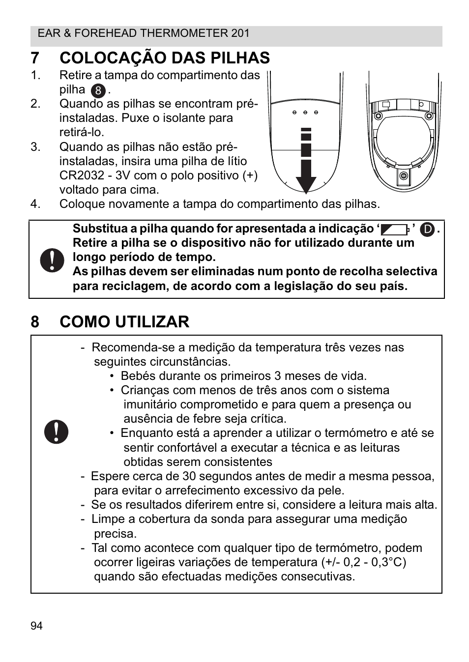 7colocação das pilhas, 8como utilizar | Topcom CE0123 User Manual | Page 94 / 156