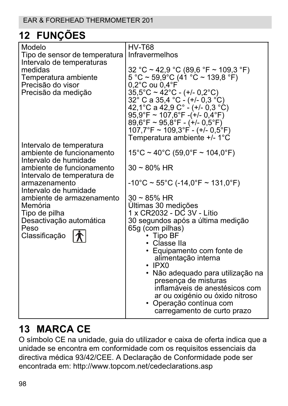 12 funções 13 marca ce | Topcom CE0123 User Manual | Page 98 / 156