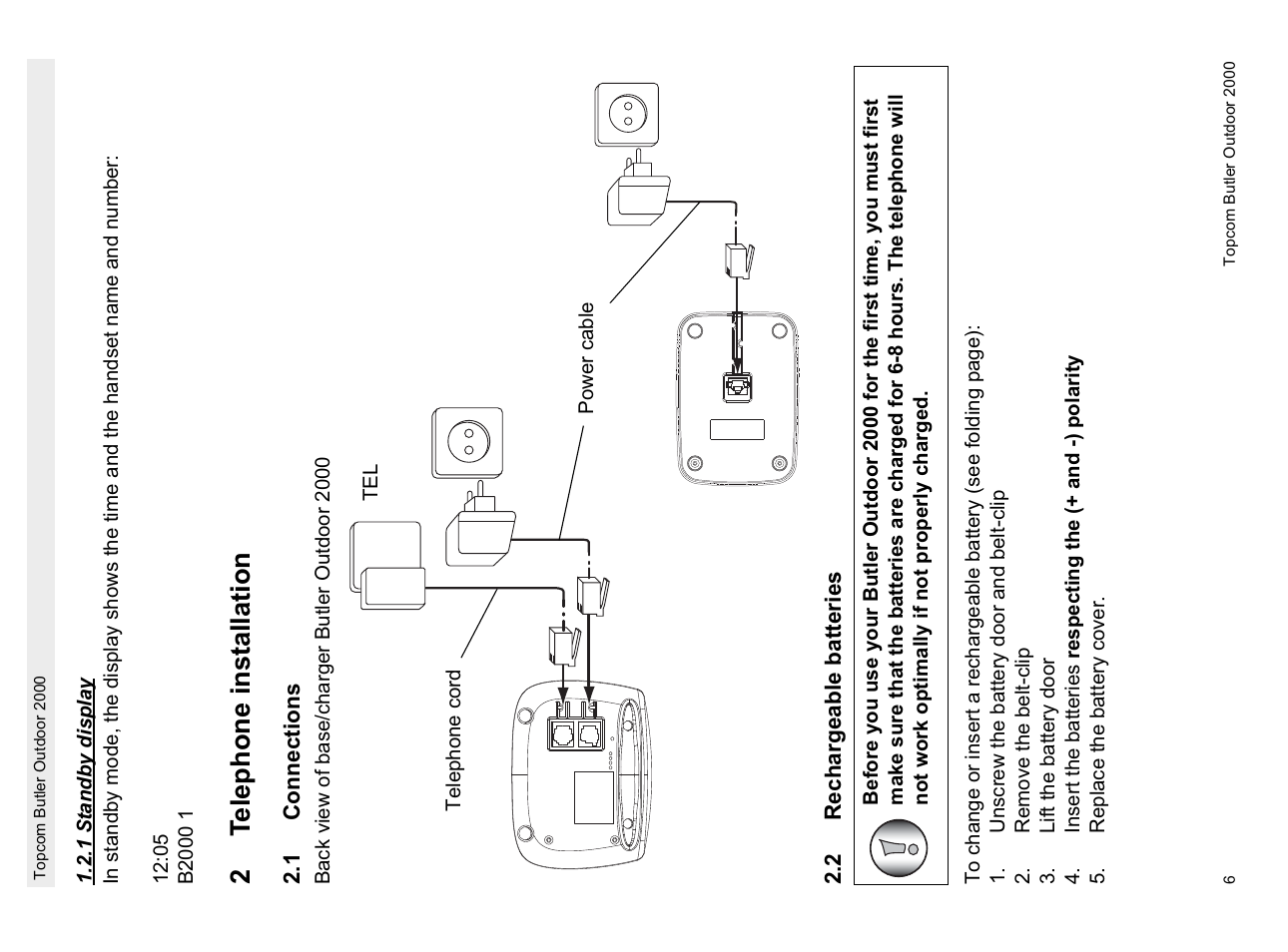 2t elephone inst allation | Topcom Butler 1.1 User Manual | Page 6 / 28