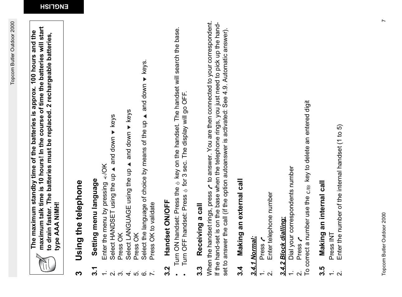 3u sing the telephone | Topcom Butler 1.1 User Manual | Page 7 / 28