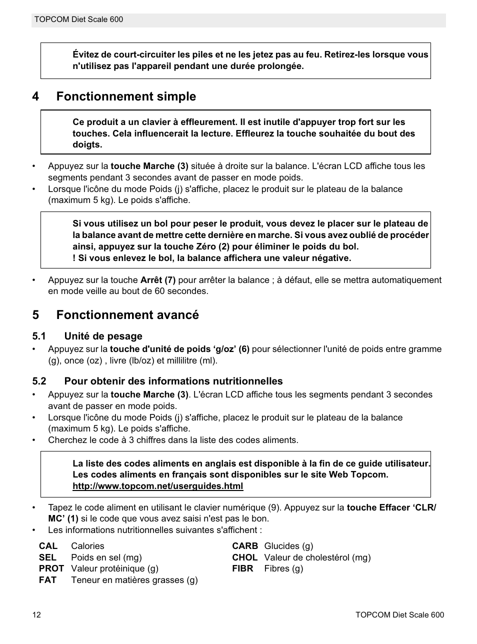 4fonctionnement simple, 5fonctionnement avancé | Topcom 600 User Manual | Page 12 / 84