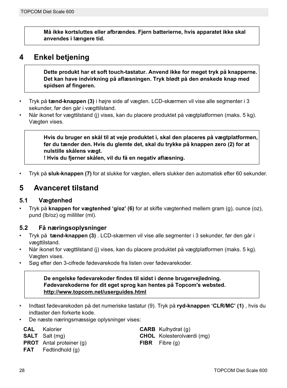 4enkel betjening, 5avanceret tilstand | Topcom 600 User Manual | Page 28 / 84