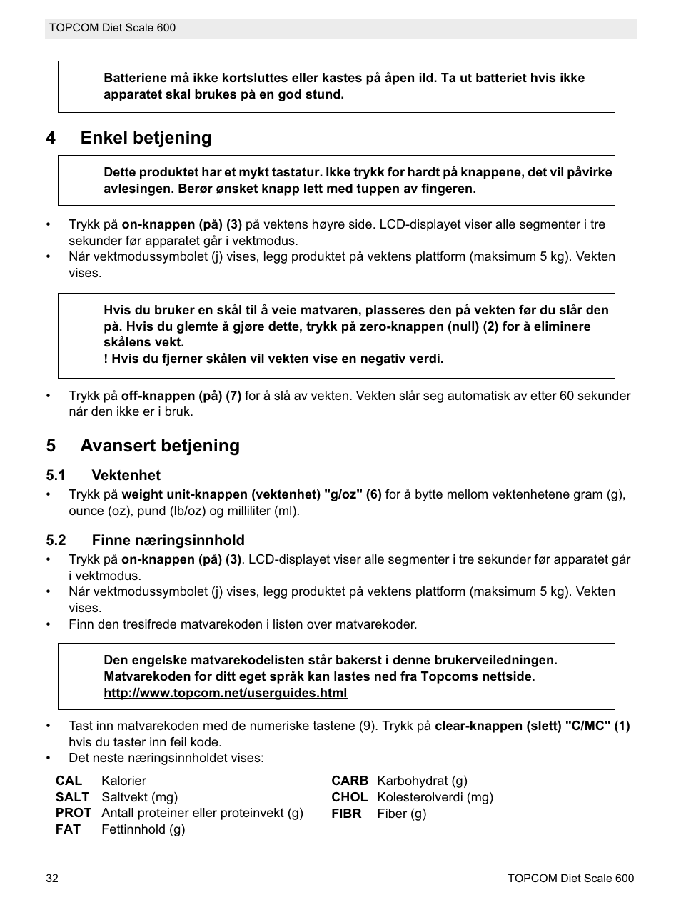 4enkel betjening, 5avansert betjening | Topcom 600 User Manual | Page 32 / 84