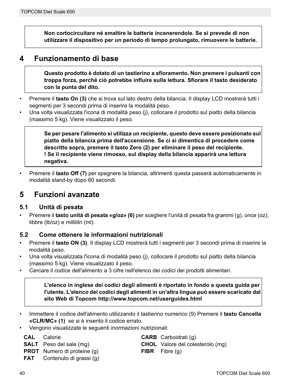 4funzionamento di base, 5funzioni avanzate | Topcom 600 User Manual | Page 40 / 84