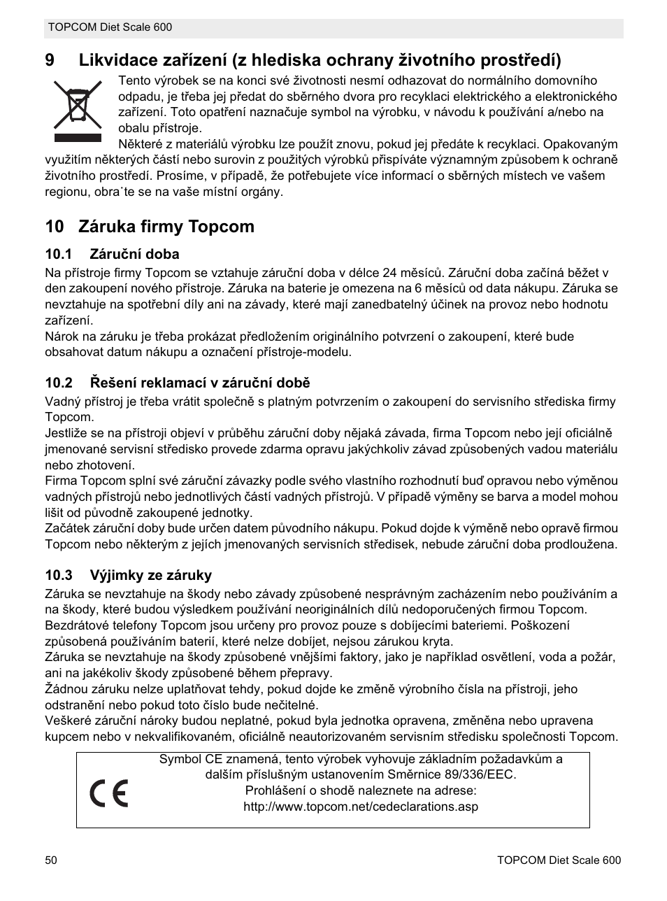 10 záruka firmy topcom | Topcom 600 User Manual | Page 50 / 84