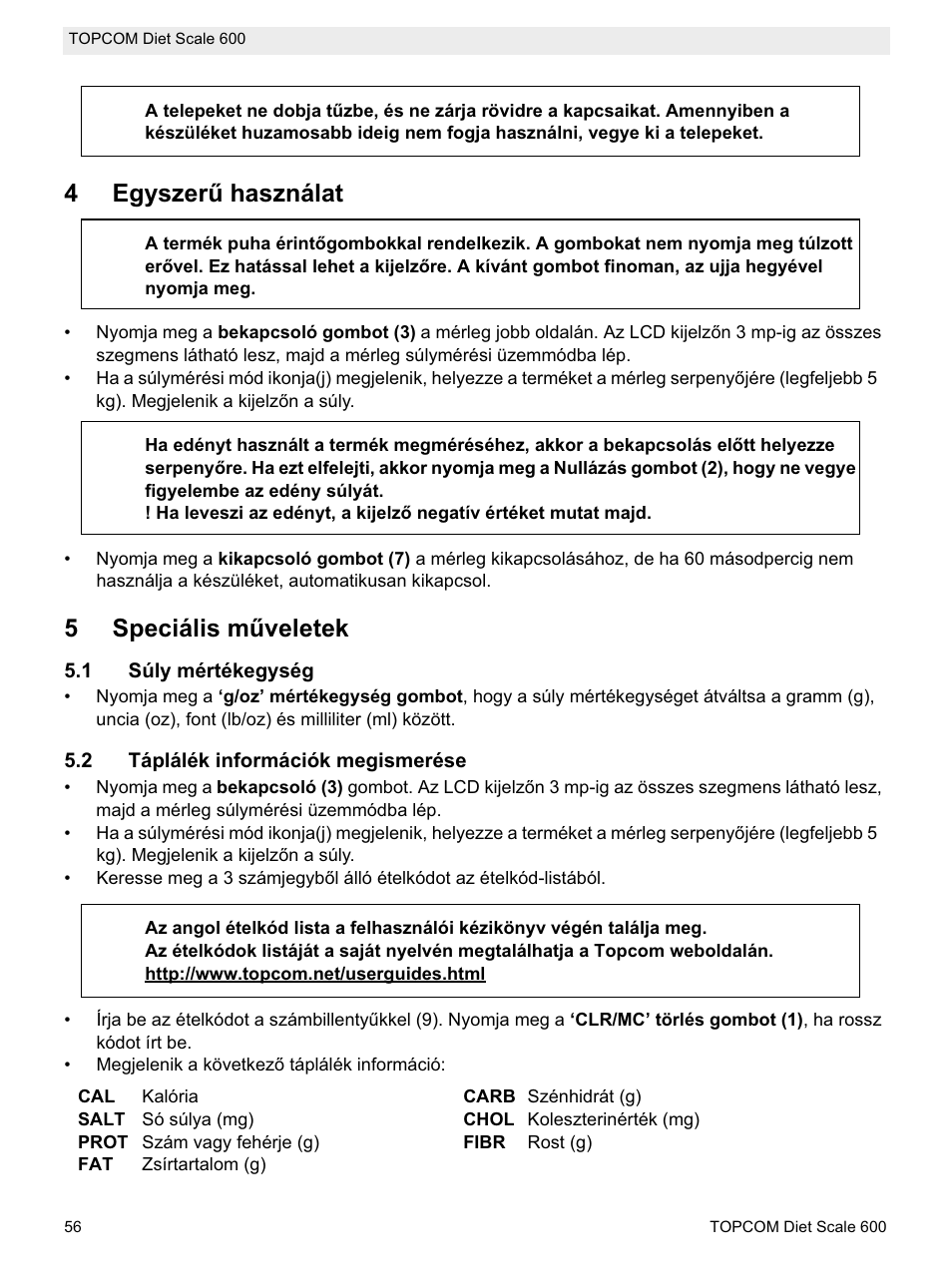 4egyszerħ használat, 5speciális mħveletek | Topcom 600 User Manual | Page 56 / 84