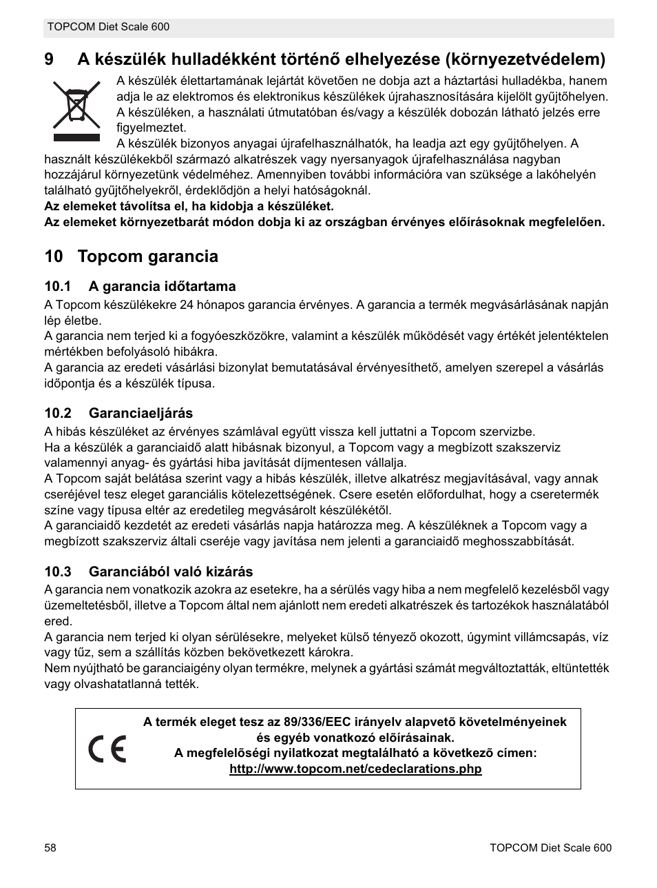 10 topcom garancia | Topcom 600 User Manual | Page 58 / 84