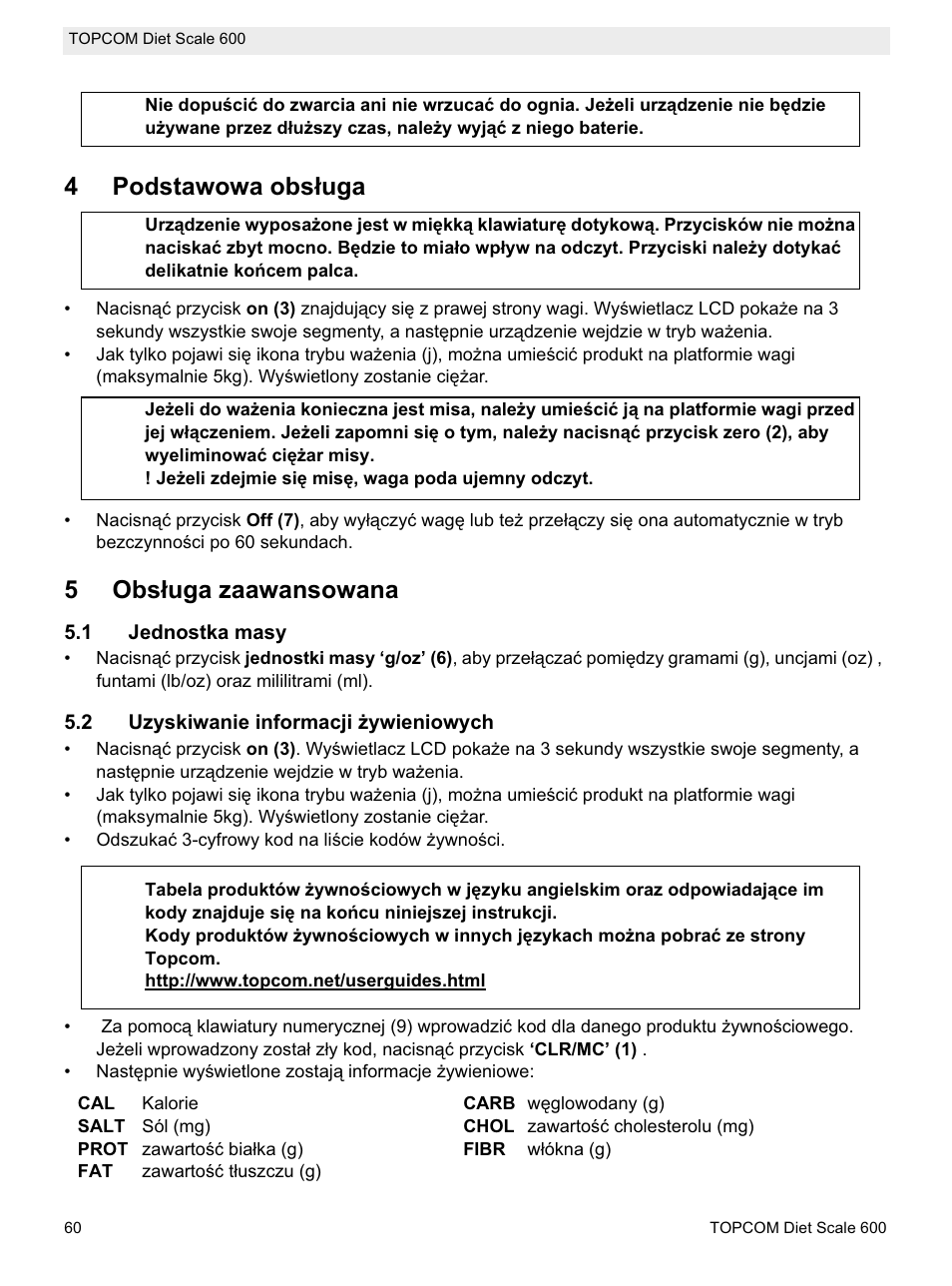 4podstawowa obsáuga, 5obsáuga zaawansowana | Topcom 600 User Manual | Page 60 / 84