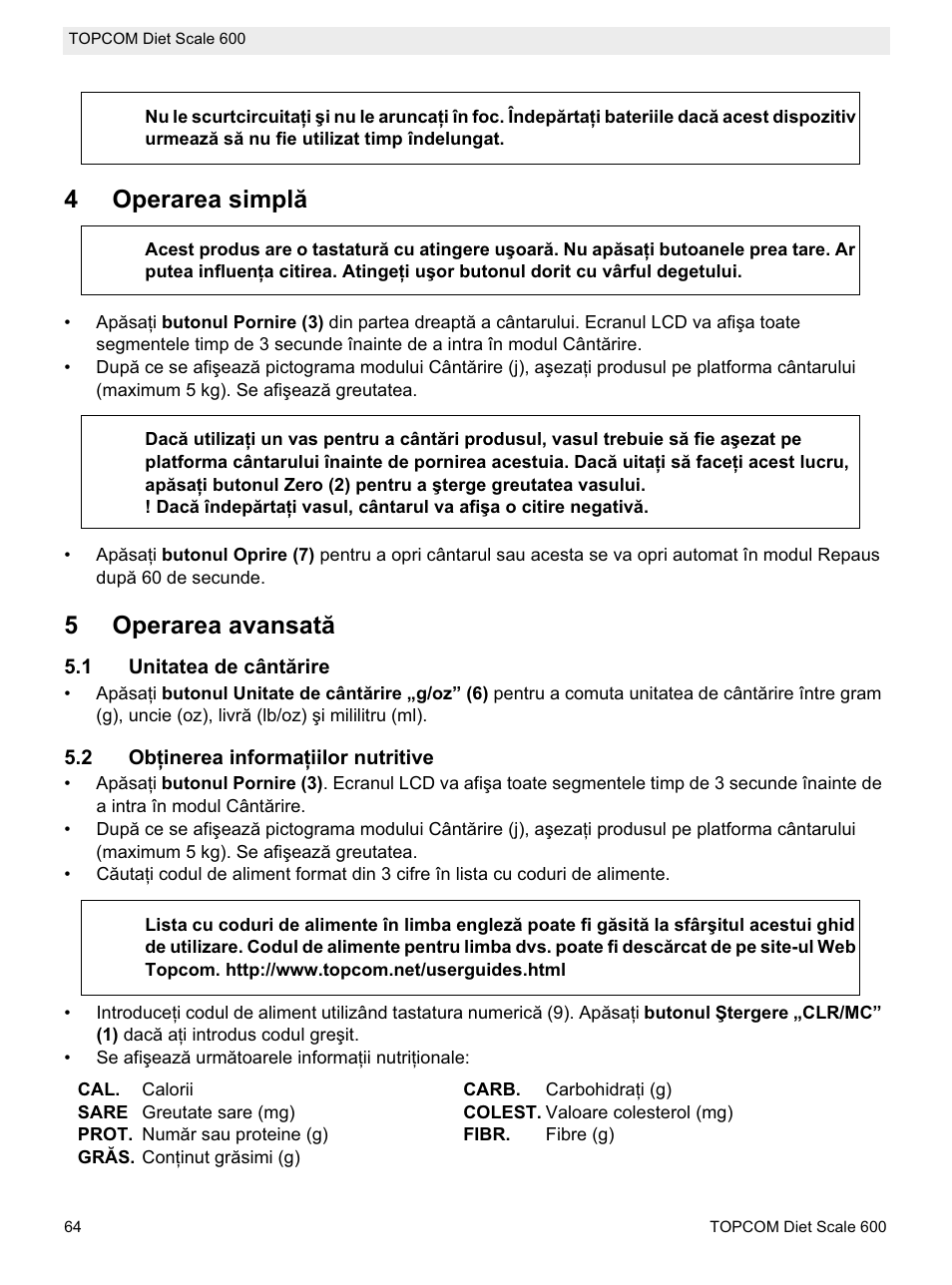 4operarea simplă, 5operarea avansată | Topcom 600 User Manual | Page 64 / 84