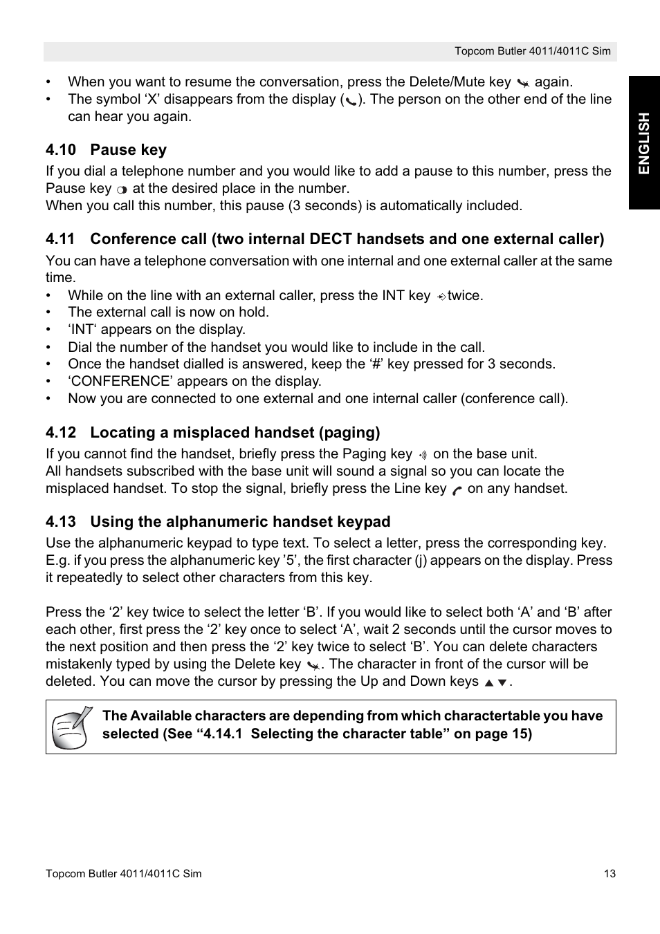 Topcom 4011C SIM User Manual | Page 13 / 36