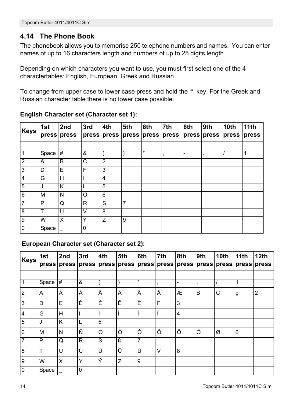 14 the phone book | Topcom 4011C SIM User Manual | Page 14 / 36