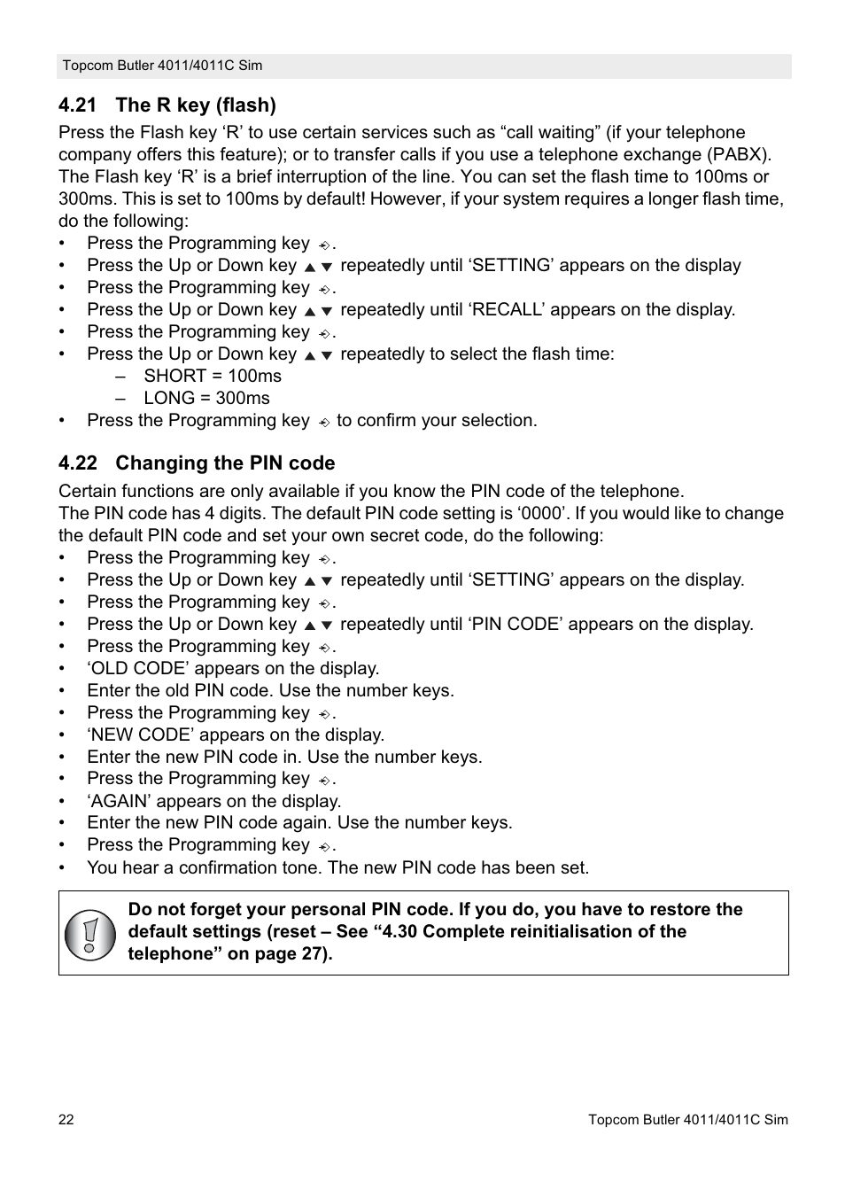 Topcom 4011C SIM User Manual | Page 22 / 36
