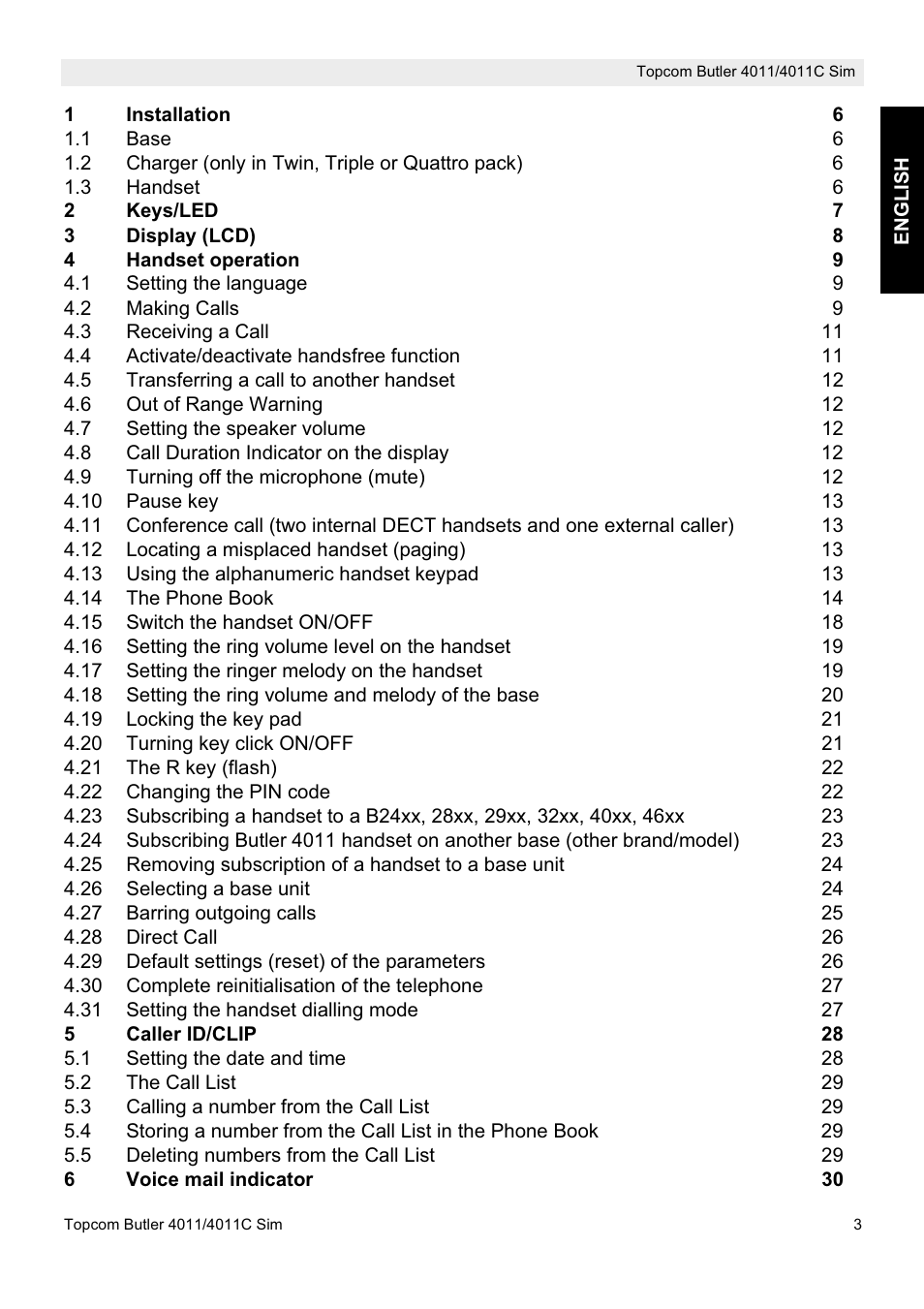 Topcom 4011C SIM User Manual | Page 3 / 36