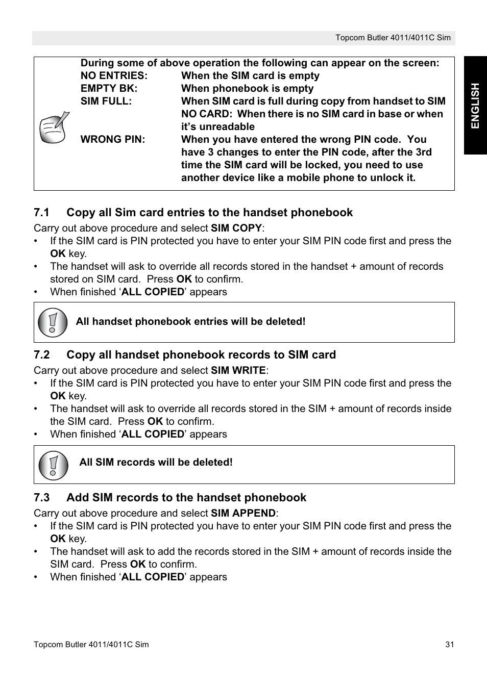 Topcom 4011C SIM User Manual | Page 31 / 36
