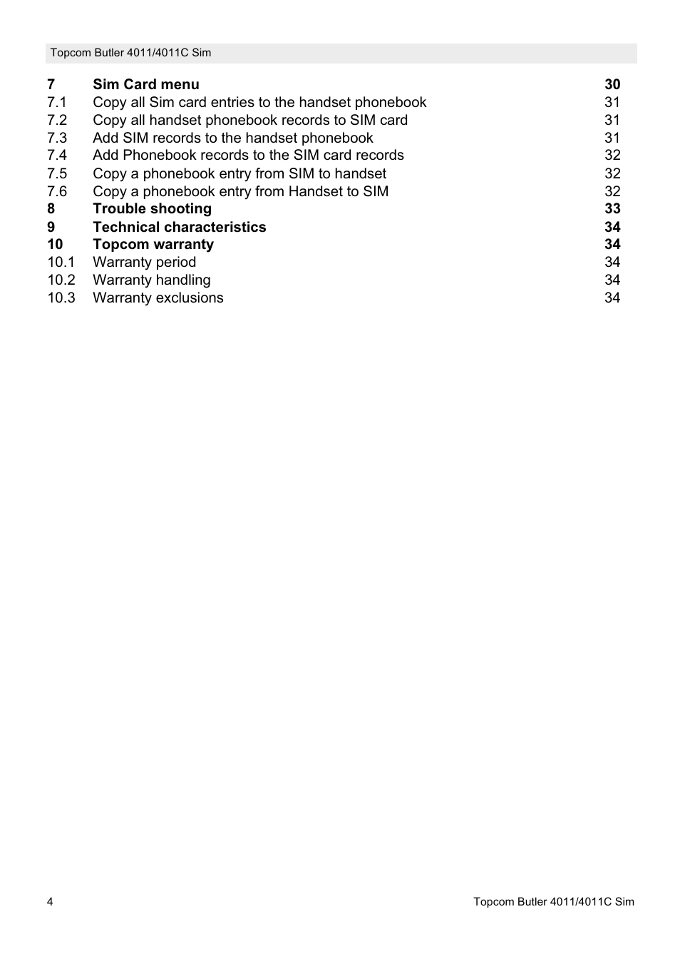 Topcom 4011C SIM User Manual | Page 4 / 36