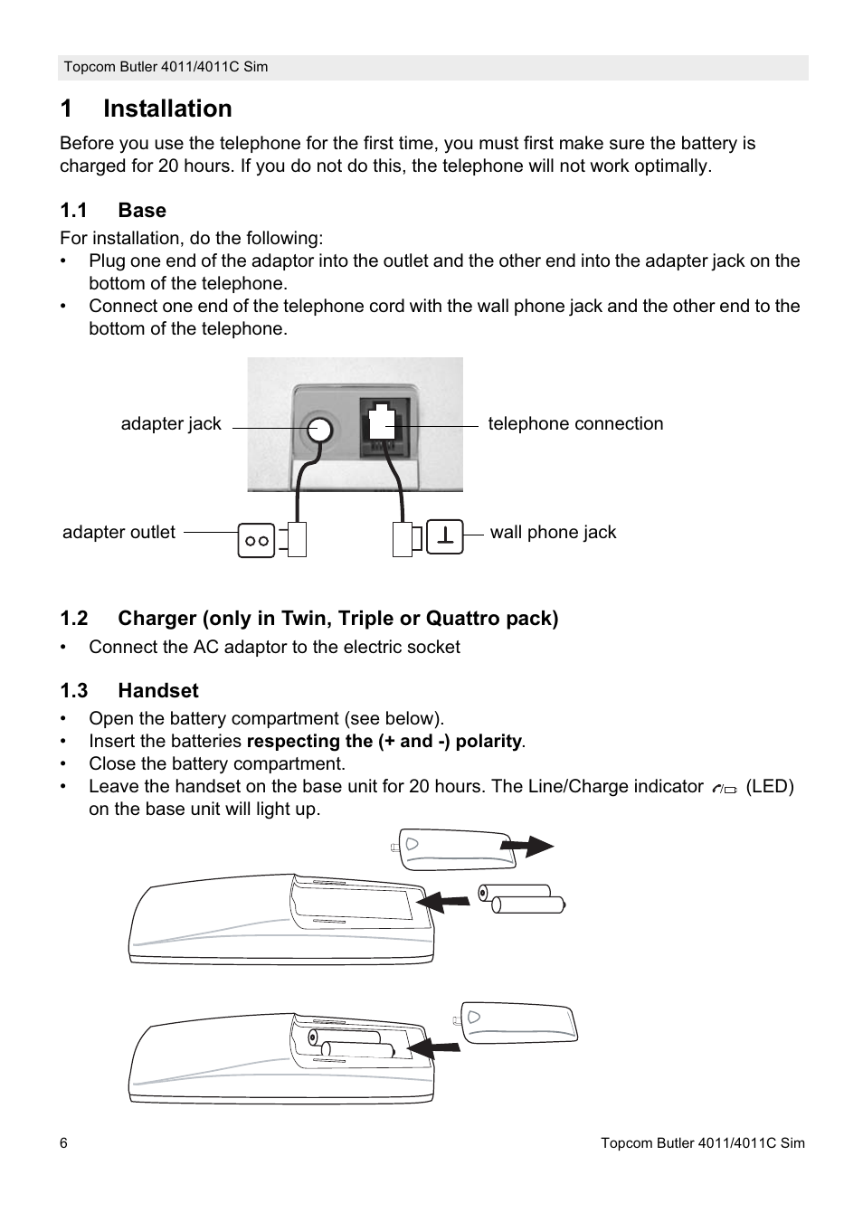 1installation | Topcom 4011C SIM User Manual | Page 6 / 36