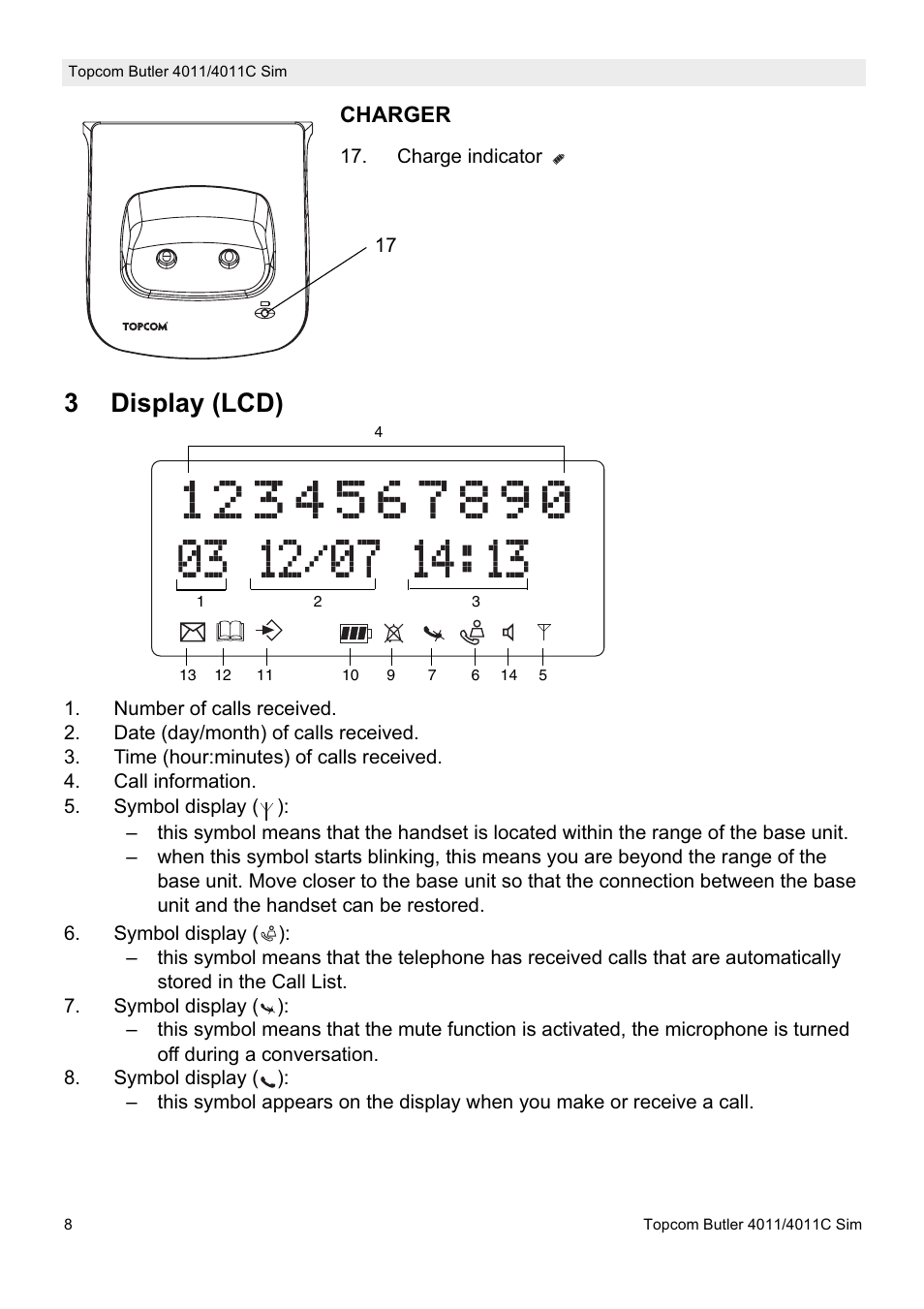 3display (lcd) | Topcom 4011C SIM User Manual | Page 8 / 36