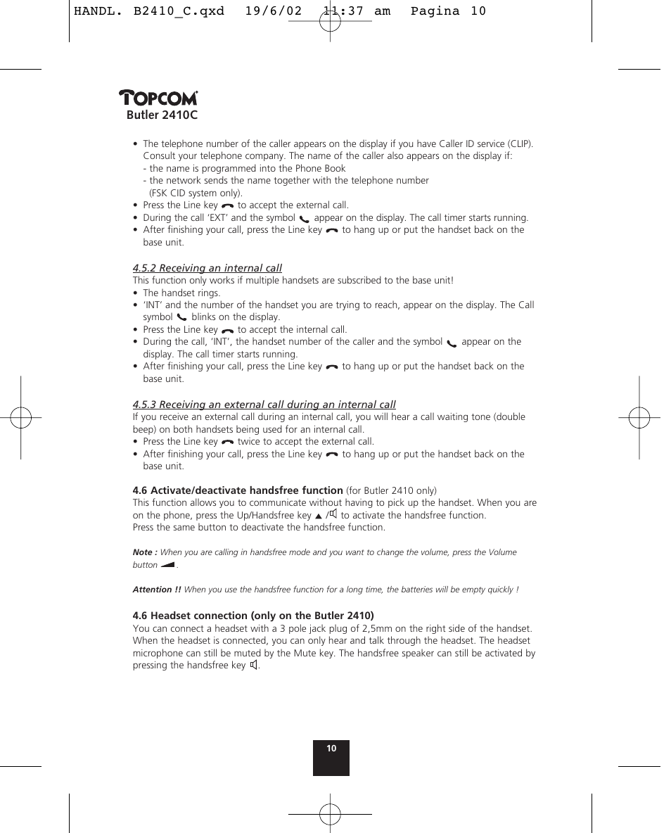 Butler 2410c | Topcom BUTLER 2410 C User Manual | Page 10 / 84