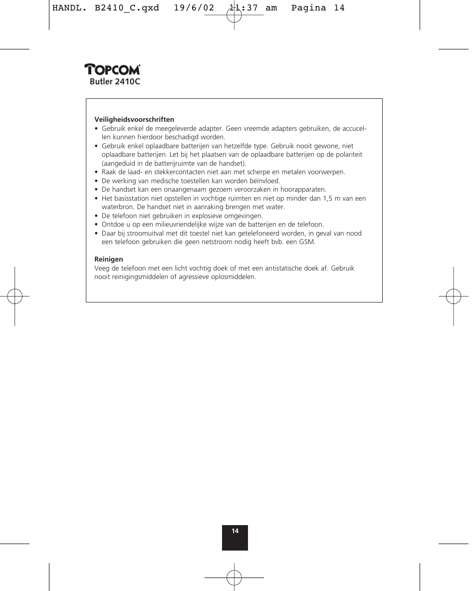Topcom BUTLER 2410 C User Manual | Page 14 / 84