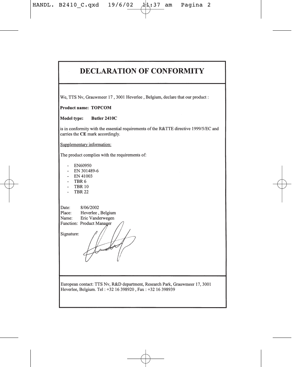 Topcom BUTLER 2410 C User Manual | Page 2 / 84