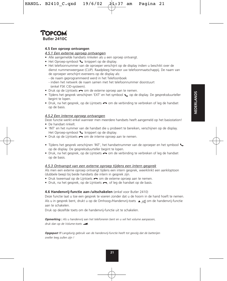 Butler 2410c | Topcom BUTLER 2410 C User Manual | Page 21 / 84