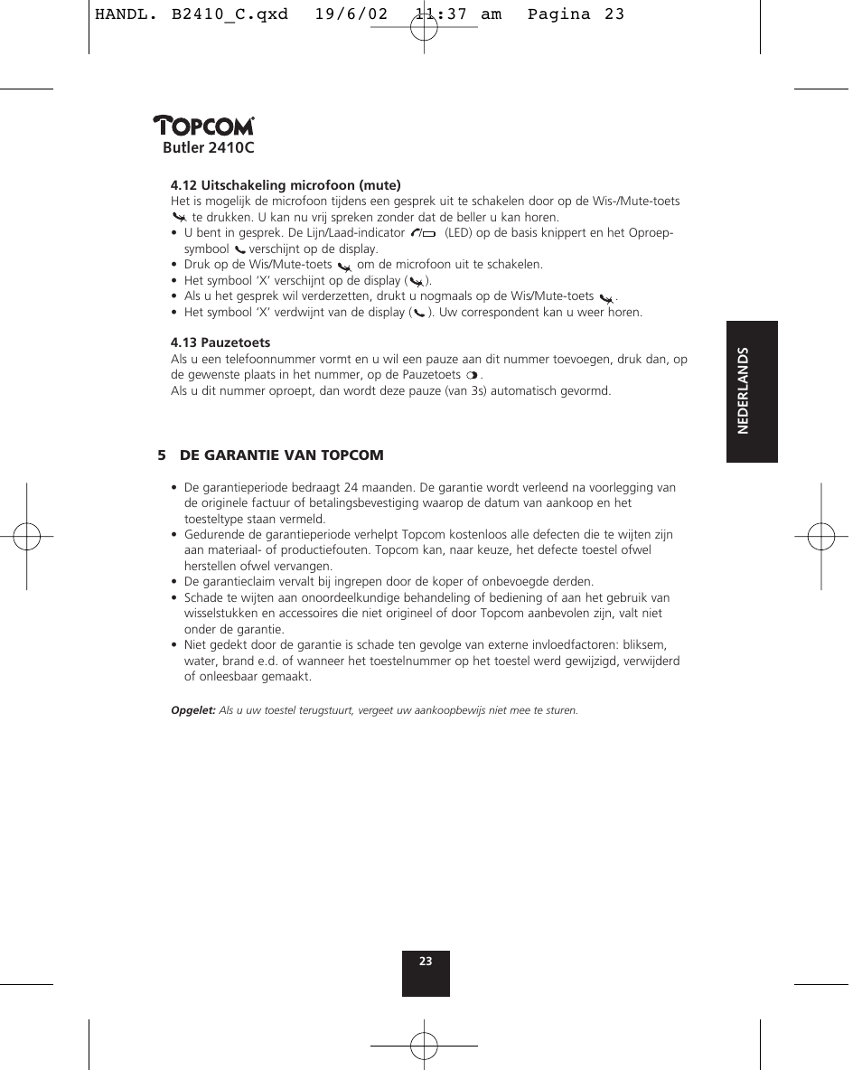 Butler 2410c | Topcom BUTLER 2410 C User Manual | Page 23 / 84