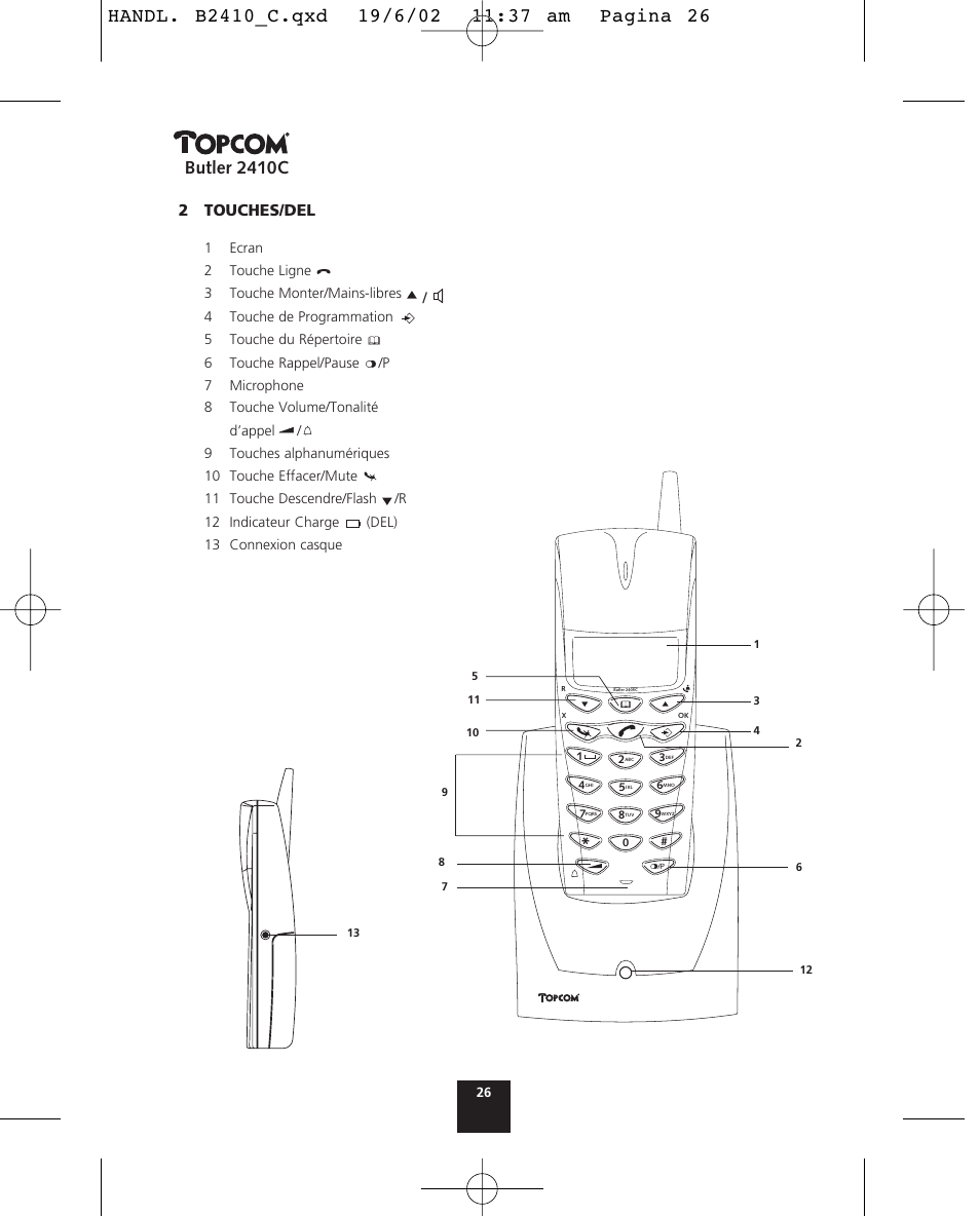Butler 2410c, 2touches/del | Topcom BUTLER 2410 C User Manual | Page 26 / 84