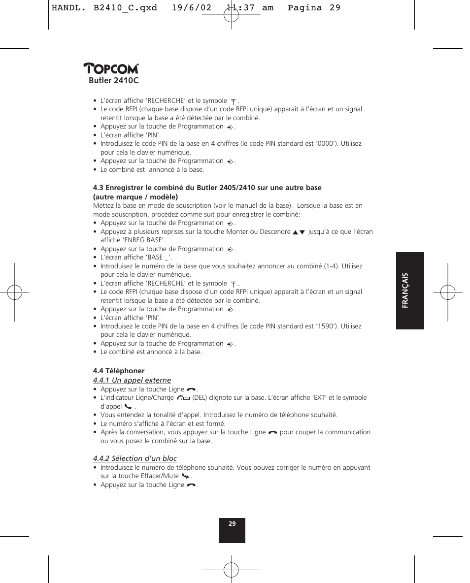 Butler 2410c | Topcom BUTLER 2410 C User Manual | Page 29 / 84