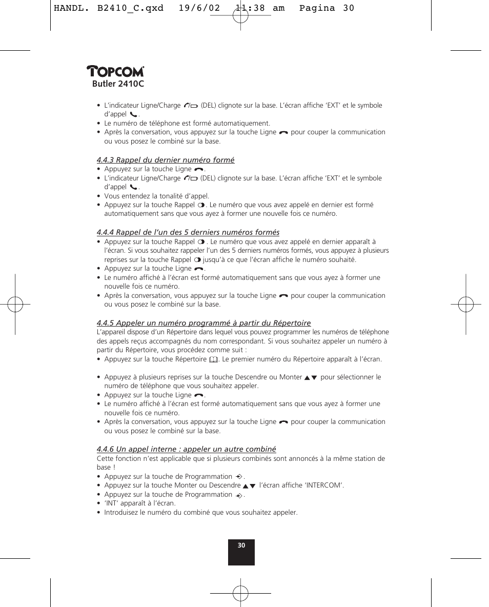 Butler 2410c | Topcom BUTLER 2410 C User Manual | Page 30 / 84