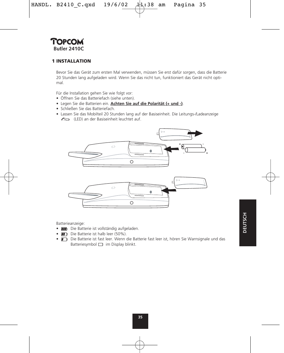 Butler 2410c | Topcom BUTLER 2410 C User Manual | Page 35 / 84
