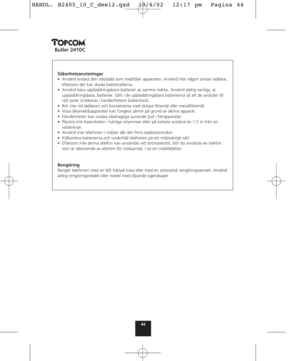 Topcom BUTLER 2410 C User Manual | Page 44 / 84