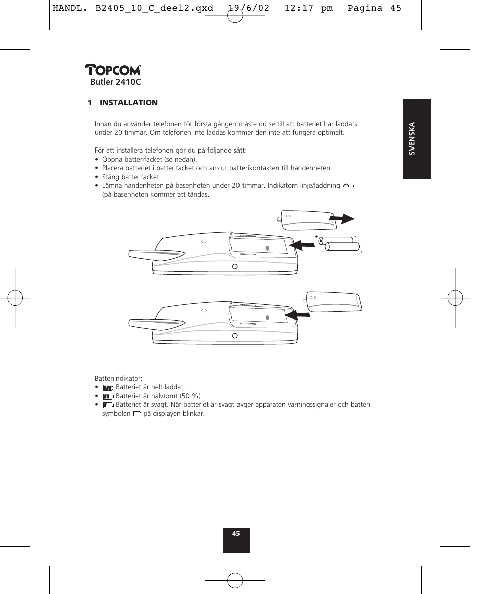 Butler 2410c | Topcom BUTLER 2410 C User Manual | Page 45 / 84