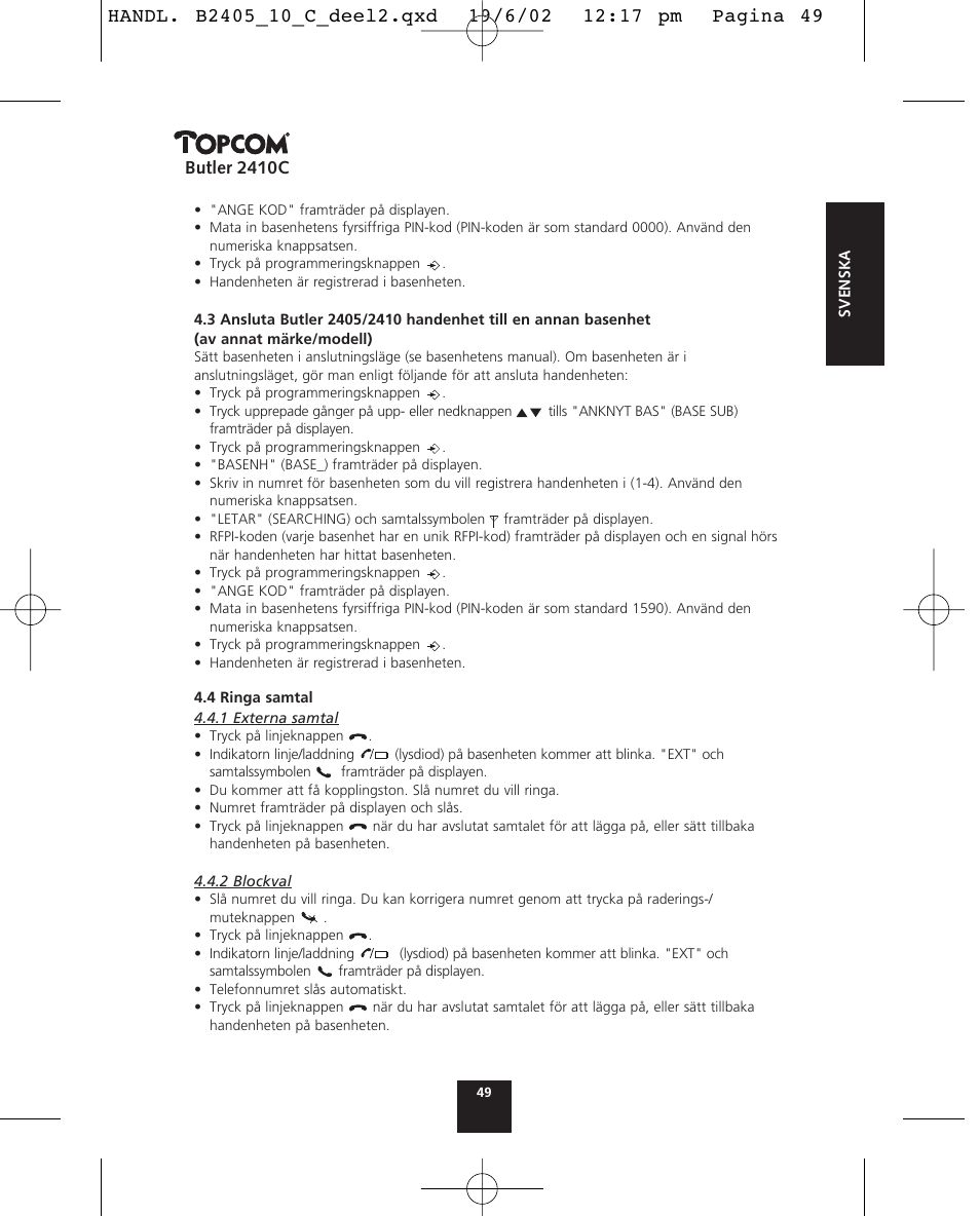 Butler 2410c | Topcom BUTLER 2410 C User Manual | Page 49 / 84