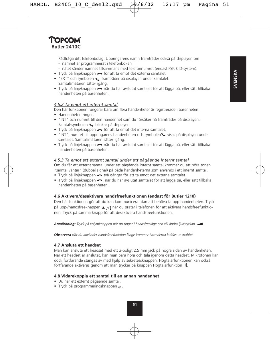 Butler 2410c | Topcom BUTLER 2410 C User Manual | Page 51 / 84