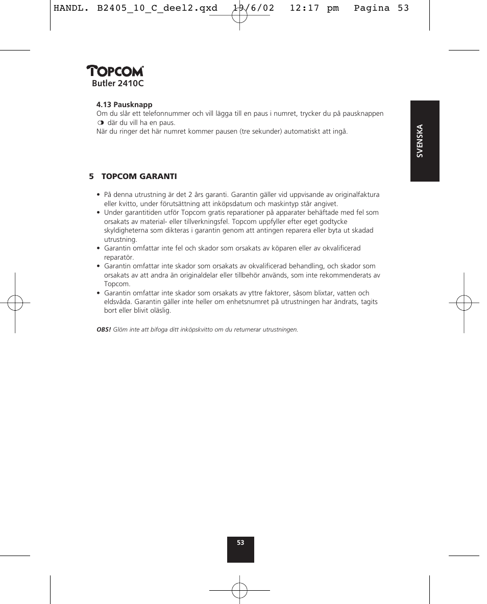Butler 2410c | Topcom BUTLER 2410 C User Manual | Page 53 / 84