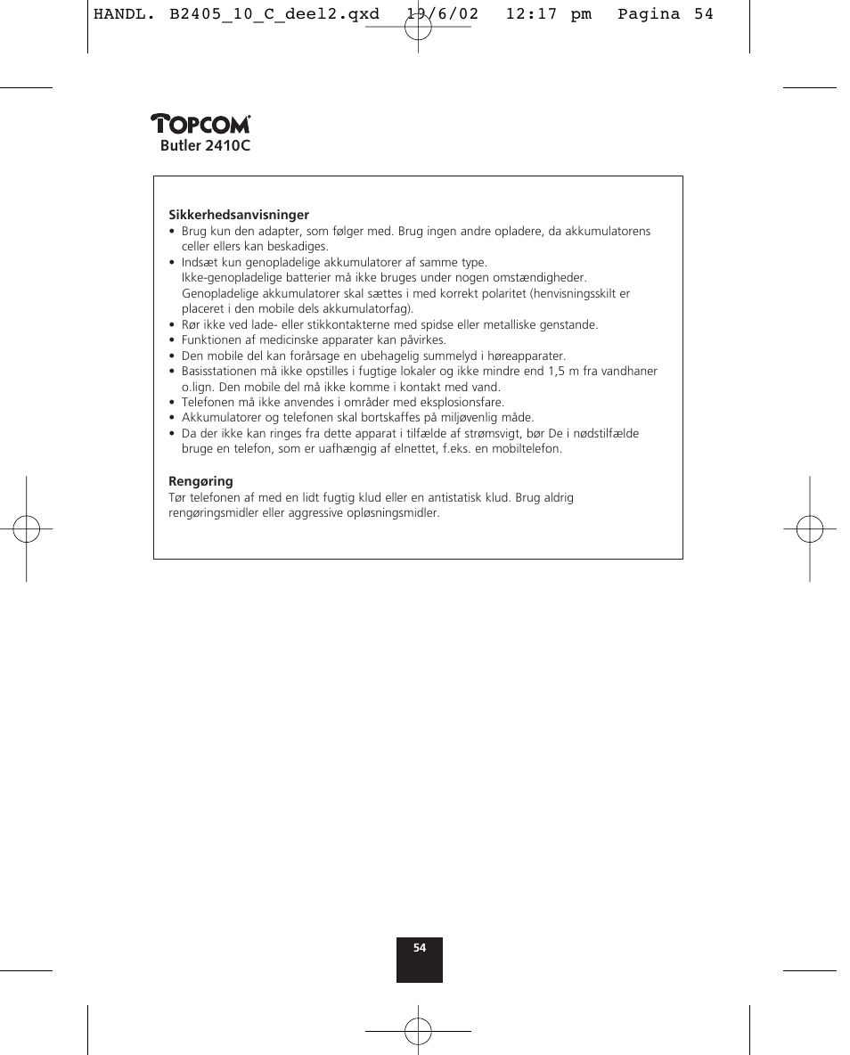 Topcom BUTLER 2410 C User Manual | Page 54 / 84