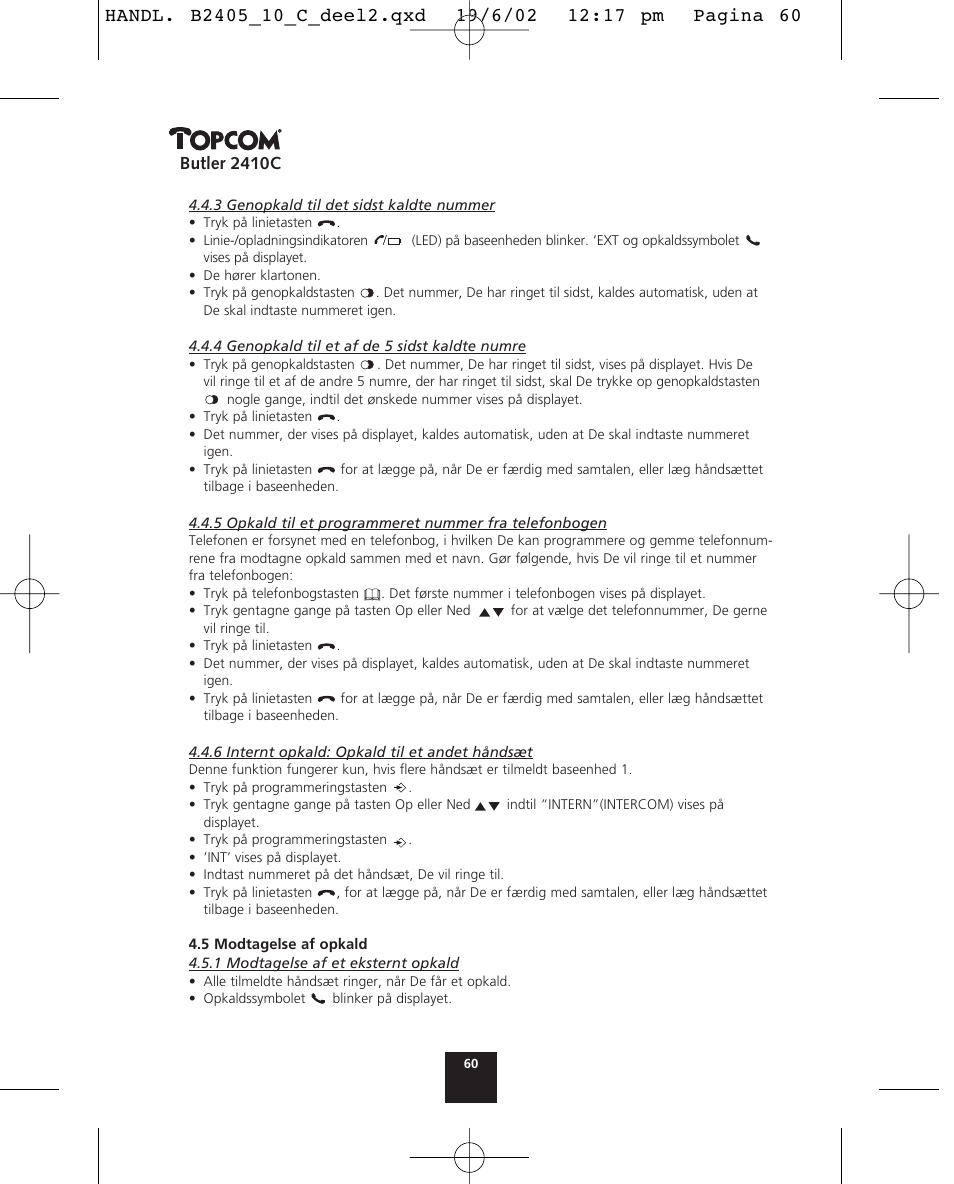 Butler 2410c | Topcom BUTLER 2410 C User Manual | Page 60 / 84