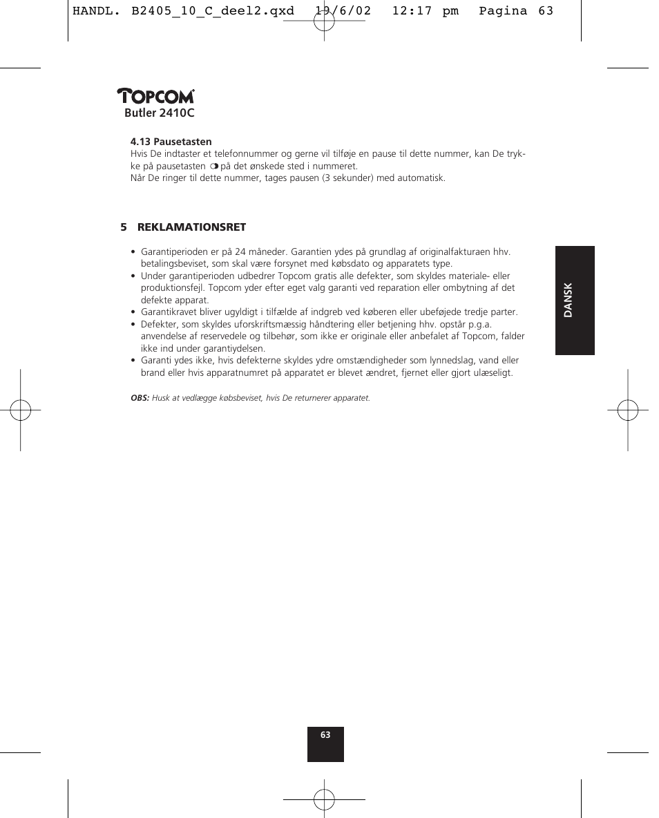 Topcom BUTLER 2410 C User Manual | Page 63 / 84