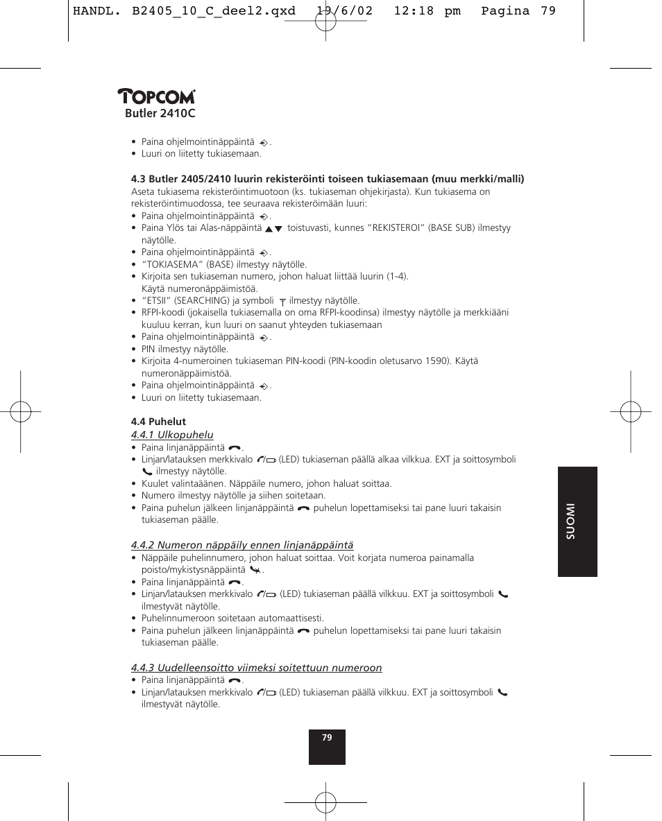 Butler 2410c | Topcom BUTLER 2410 C User Manual | Page 79 / 84