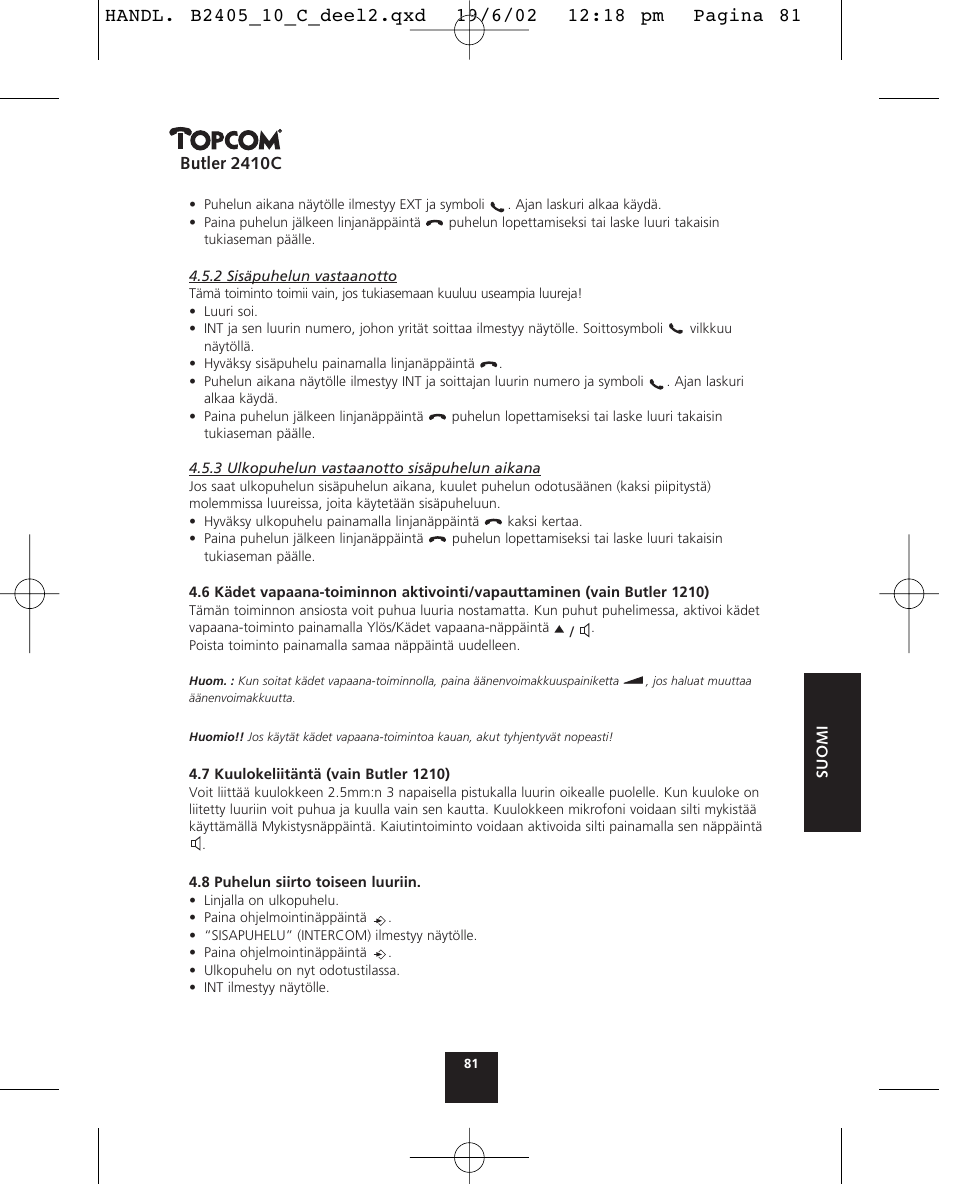 Butler 2410c | Topcom BUTLER 2410 C User Manual | Page 81 / 84