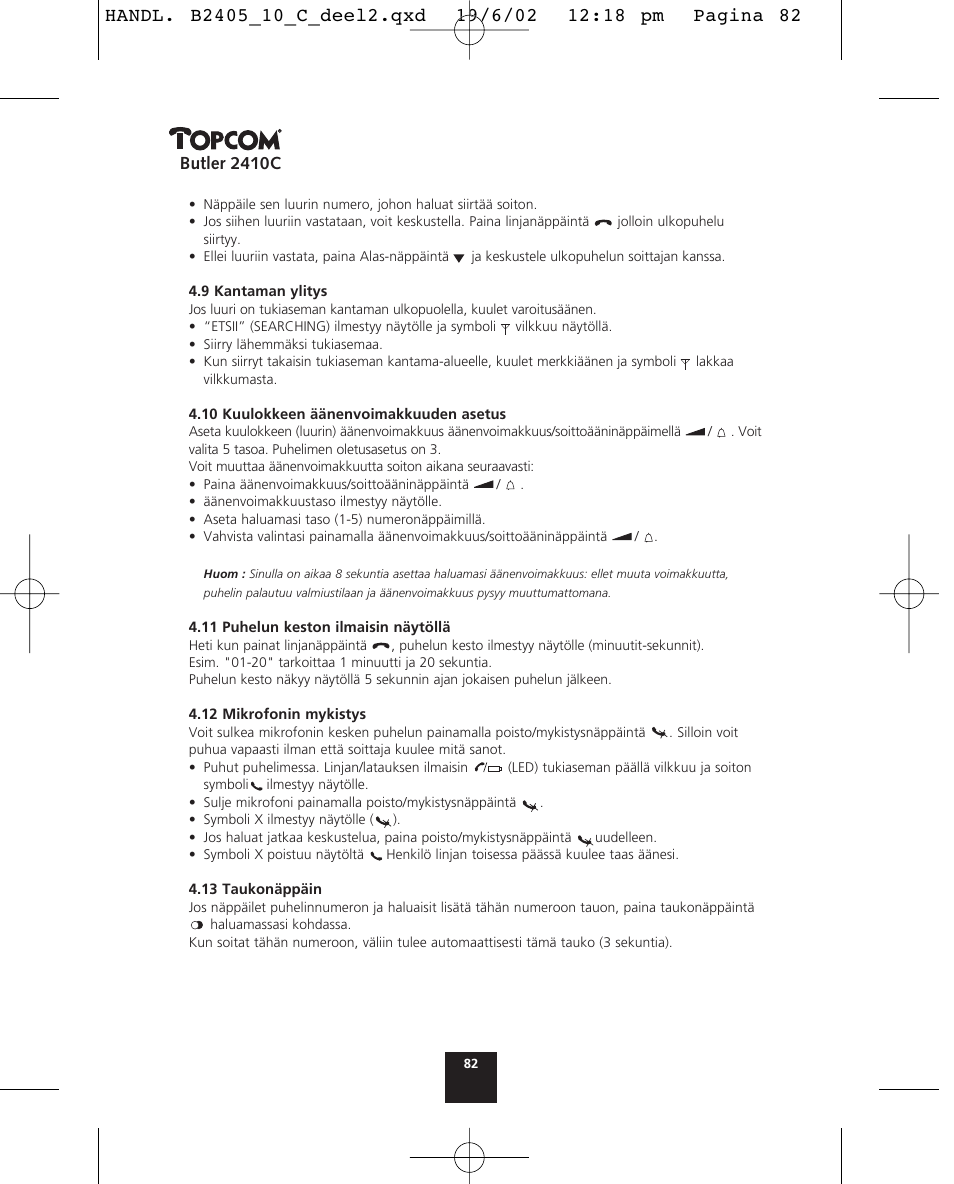 Butler 2410c | Topcom BUTLER 2410 C User Manual | Page 82 / 84
