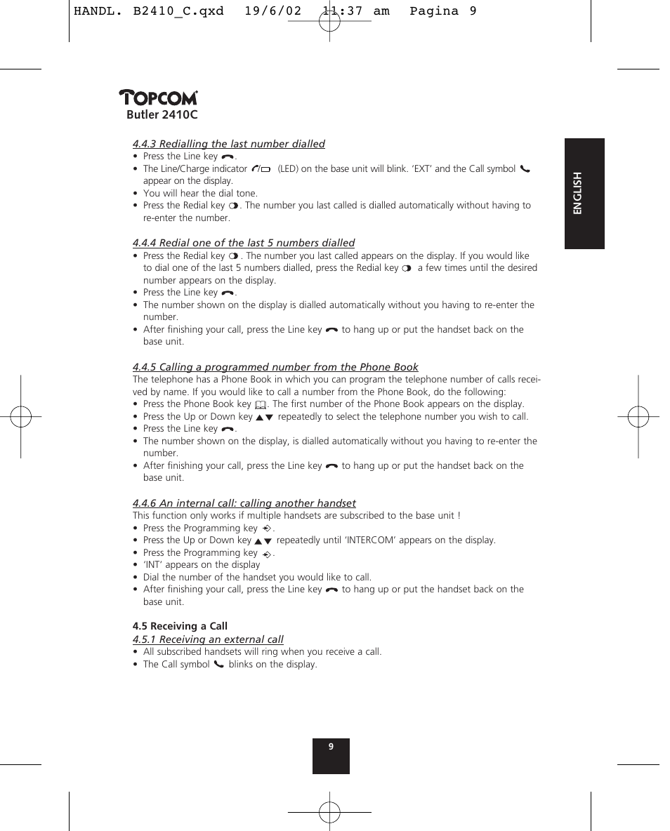 Butler 2410c | Topcom BUTLER 2410 C User Manual | Page 9 / 84