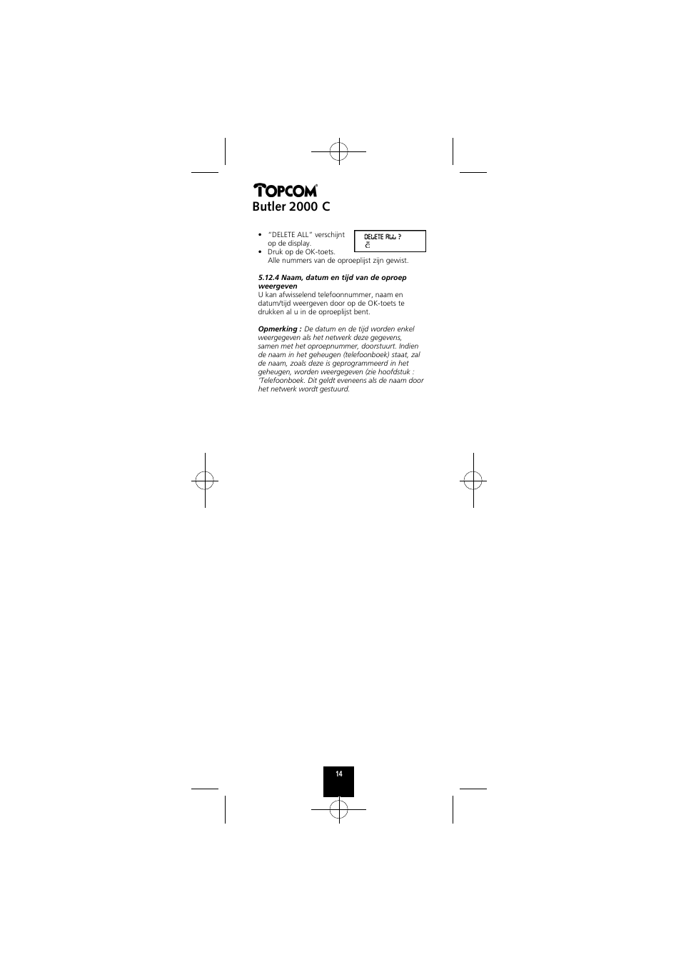 Butler 2000 c | Topcom Butler 2000 C User Manual | Page 14 / 76