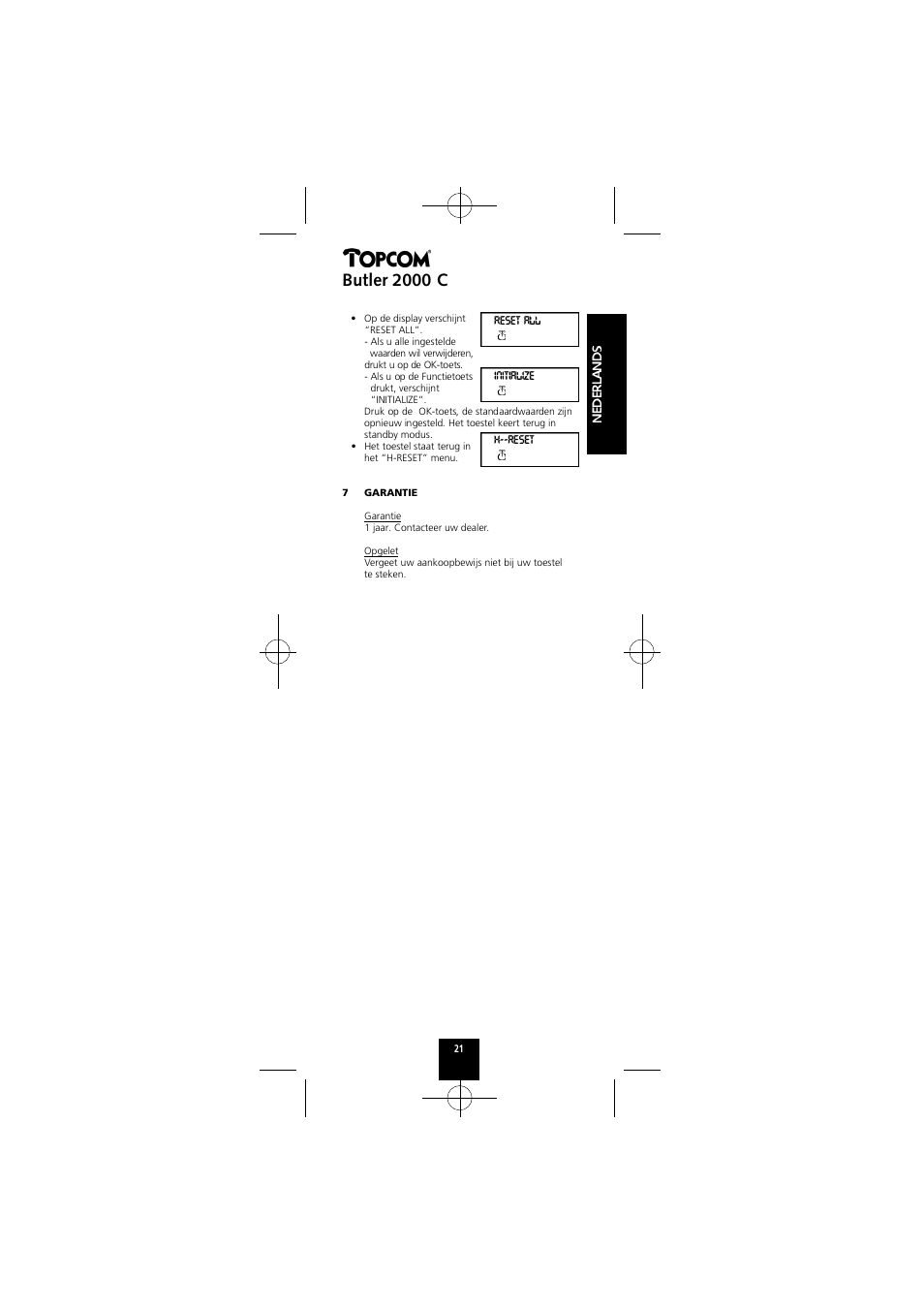 Butler 2000 c | Topcom Butler 2000 C User Manual | Page 21 / 76