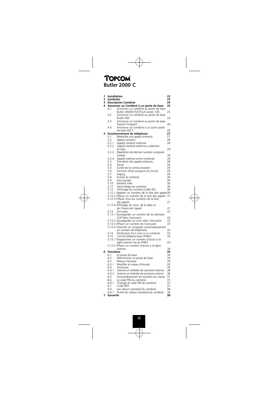 Butler 2000 c | Topcom Butler 2000 C User Manual | Page 22 / 76